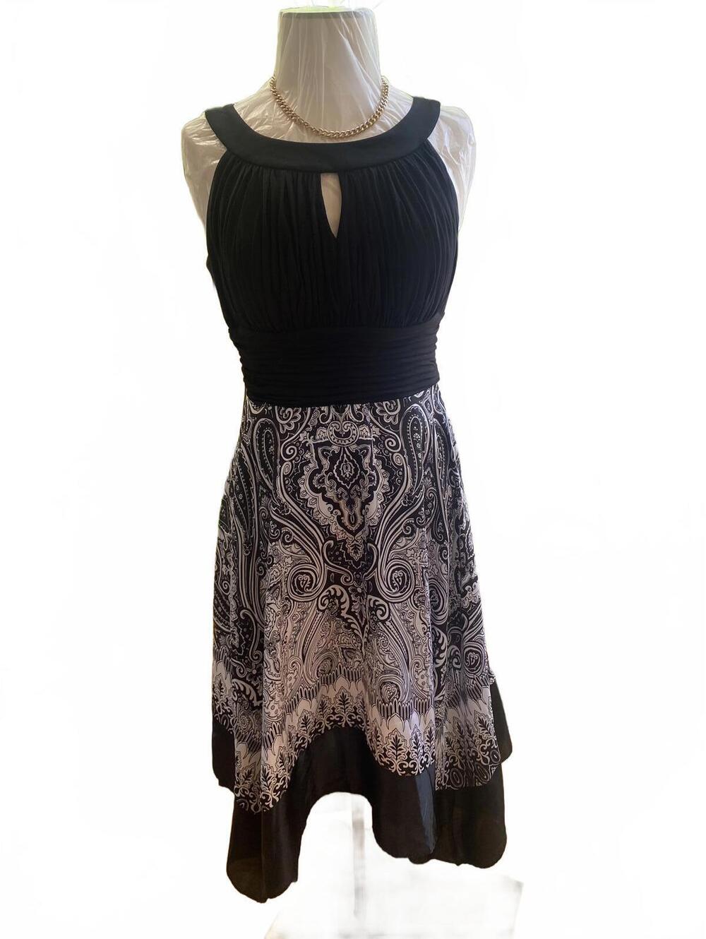 Melrose Black and White Sleeveless Paisley Print Dress Size 14